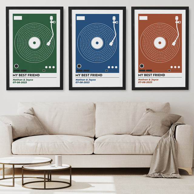 Personalized Vinyl Record Lyrics Framed Art Print, Custom Song & Name