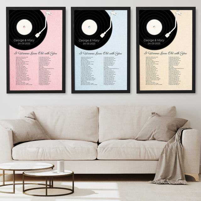 Sandy Vinyl Record Pastel Framed Art Print, Custom Song Lyrics & Name