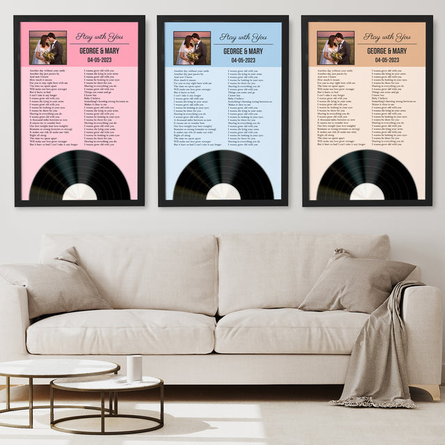 Personalized Favorite Song Lyrics, Ice Blue Framed Art Print with Your Own Photo