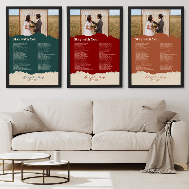 Photo Song Lyrics Green Framed Art Print, Custom Song Lyrics Name Date