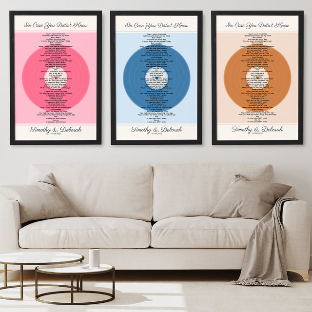 Personalized Song Lyrics, Tickled Pink Vinyl Record Framed Art Print