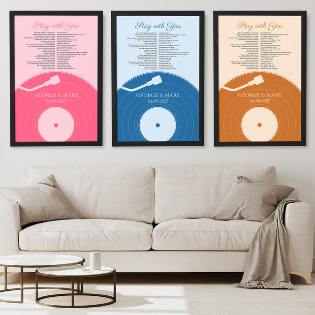 Personalized Frame With Song Lyrics, Pastel Blue Vinyl Record Framed Art Print