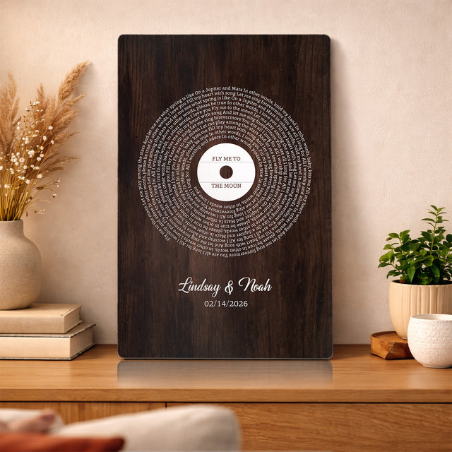 Personalized Wood-Style Vinyl Song Lyrics Metal Print