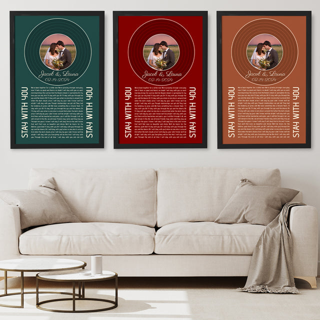 Forest Green Circular Photo Framed Art Print, Custom Song Lyrics Name Date