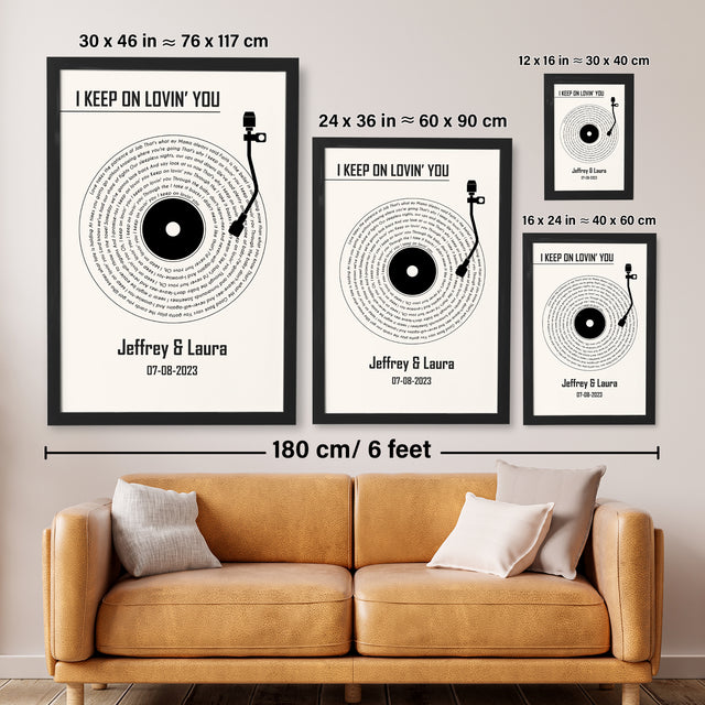 White Vinyl Record Framed Art Print, Custom Name & Song Lyrics