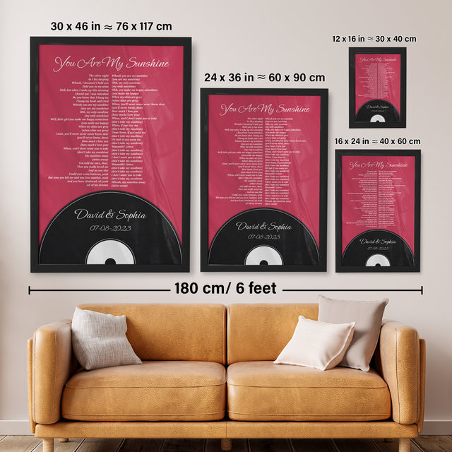 Personalized Song Lyrics & Name, Vinyl Record Style Framed Art Print