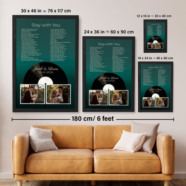 Personalized Photo Song Lyrics & Name, Retro Green Vinyl Record Framed Art Print