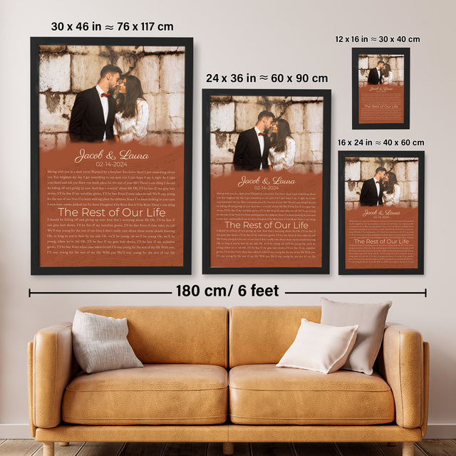 Half Song Lyrics Orange Framed Art Print, Custom Song Lyrics Name Date