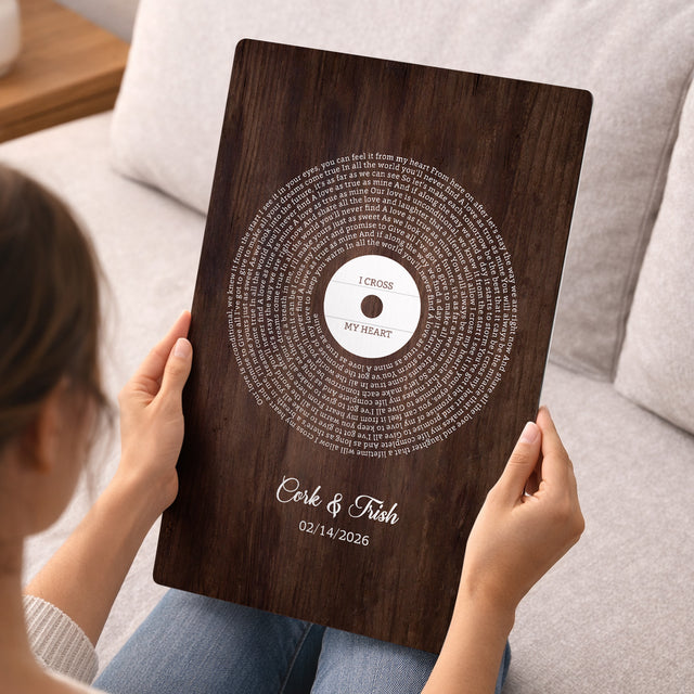 Personalized Wood-Style Vinyl Song Lyrics Metal Print