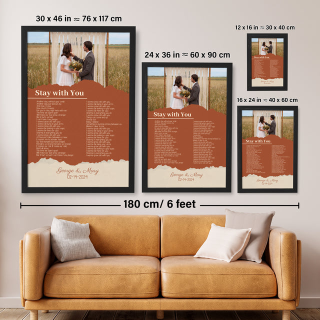 Photo Song Lyrics Orange Framed Art Print, Custom Song Lyrics Name Date