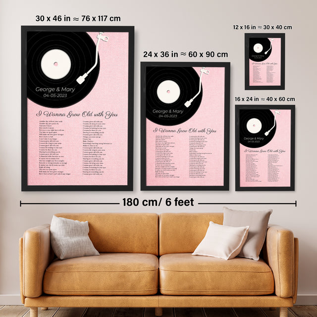 Tickled Pink Vinyl Record Framed Art Print, Custom Song Lyrics & Name