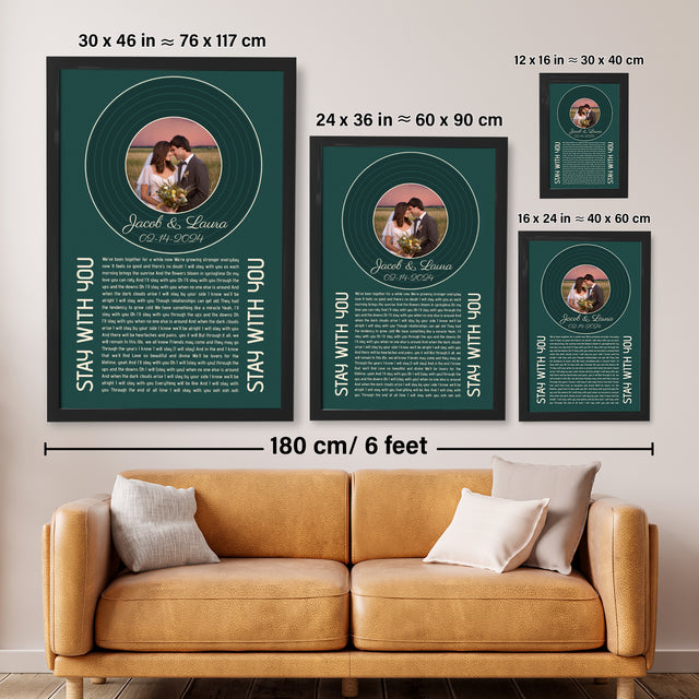 Forest Green Circular Photo Framed Art Print, Custom Song Lyrics Name Date