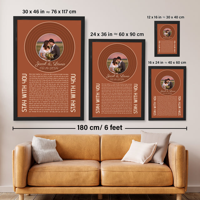 Rusty Orange Framed Art Print, Custom Song Lyrics Name & Date