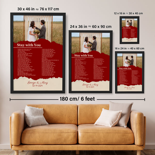 Maroon Framed Art Print, Custom Song Lyrics Name Date