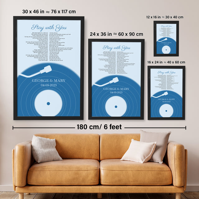 Personalized Frame With Song Lyrics, Pastel Blue Vinyl Record Framed Art Print