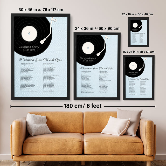 Custom Song Lyrics On Wall Art, Ice Blue Vinyl Record Pastel Framed Art Print