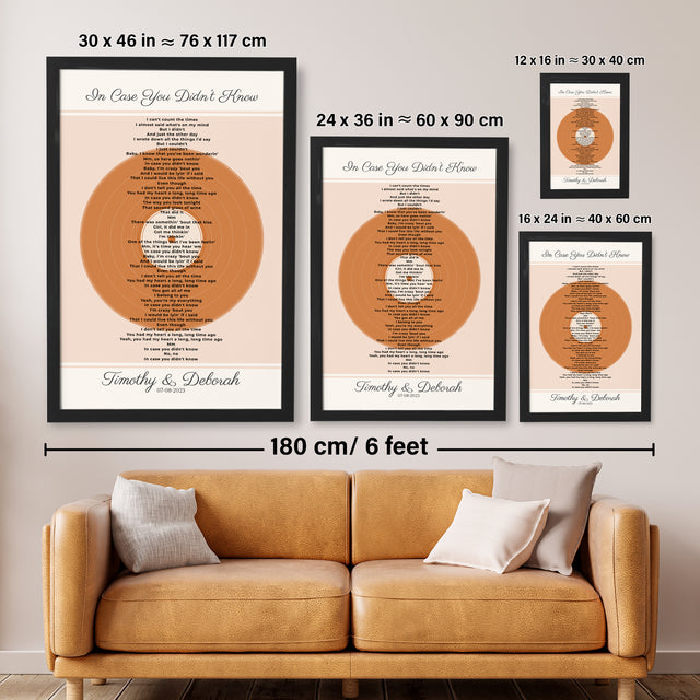 Personalized Song Lyrics & Date, Sandy Vinyl Record Framed Art Print