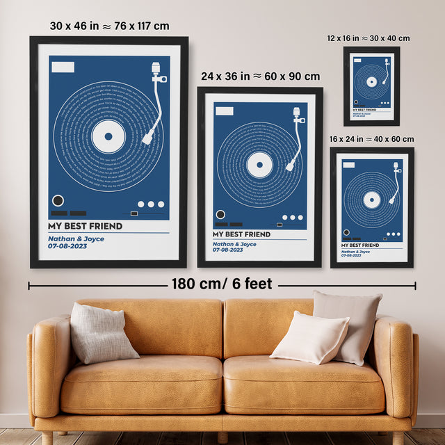 Vinyl Record Lyrics, Customize Song & Name Framed Art Print