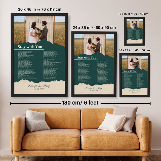 Photo Song Lyrics Green Framed Art Print, Custom Song Lyrics Name Date