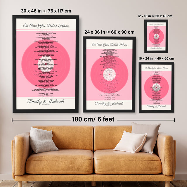 Personalized Song Lyrics, Tickled Pink Vinyl Record Framed Art Print