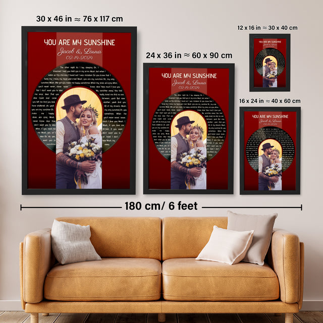 Vintage Maroon Framed Art Print, Custom Song Lyrics Name Date