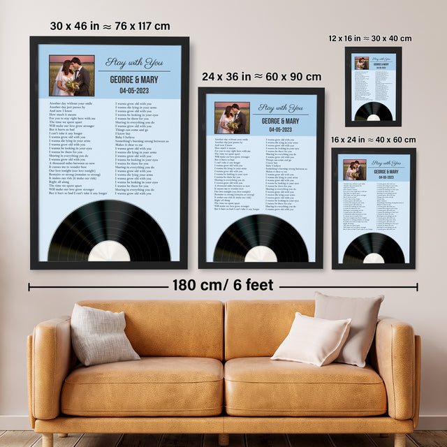 Personalized Favorite Song Lyrics, Ice Blue Framed Art Print with Your Own Photo