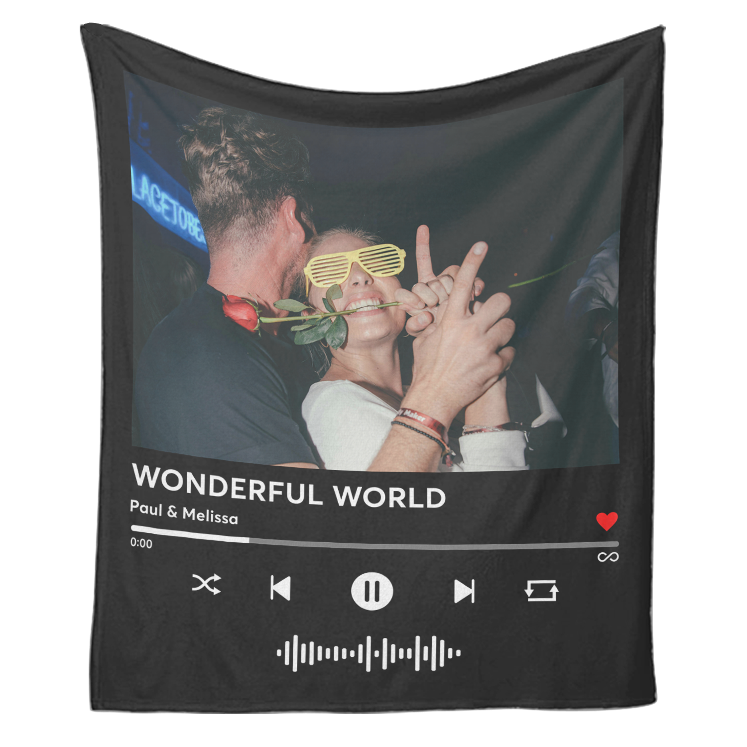 Personalized Music Blanket, Spotify-Style, Custom Photo & Name