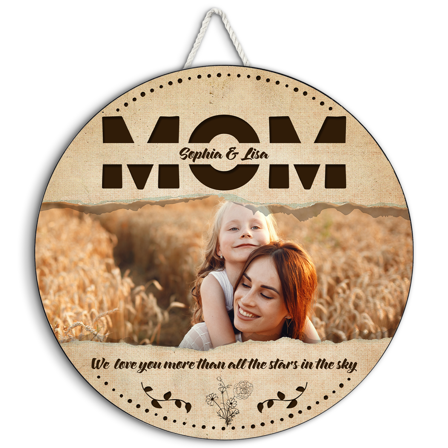 Mom, Customizable Photo And Name, Custom Round Wood Sign