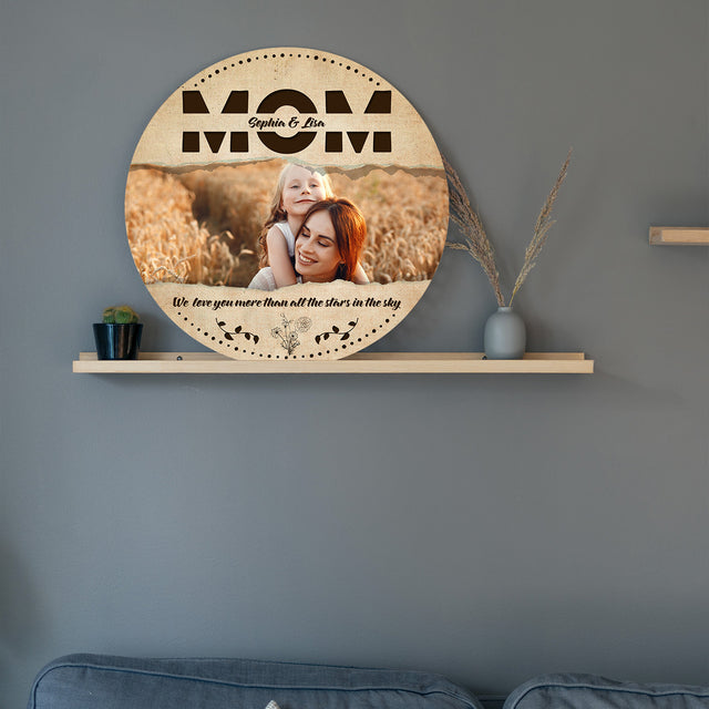 Mom, Customizable Photo And Name, Custom Round Wood Sign