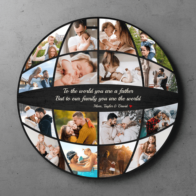Dad Football Round Wood Sign, Custom Name Photo Text
