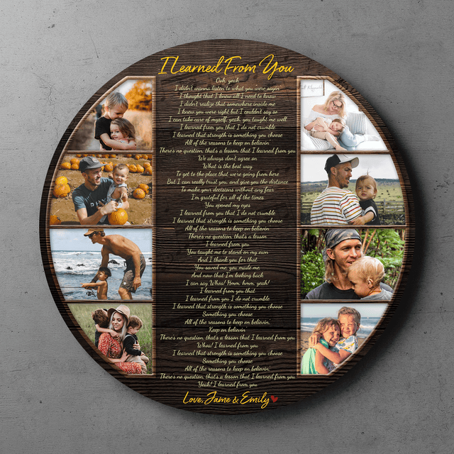 Daddy Lessons Round Wood Sign, Custom Name Photo