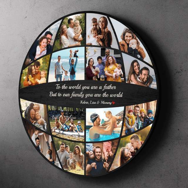 Dad Football Round Wood Sign, Custom Name Photo Text
