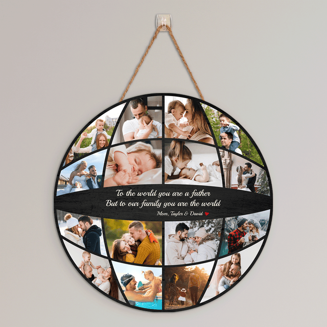 Dad Football Round Wood Sign, Custom Name Photo Text