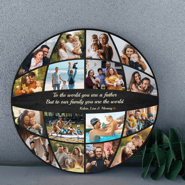 Dad Football Round Wood Sign, Custom Name Photo Text