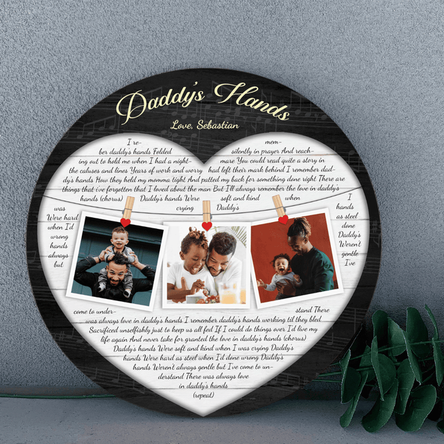 Song for Dad Round Wood Sign, Custom Name Photo Song