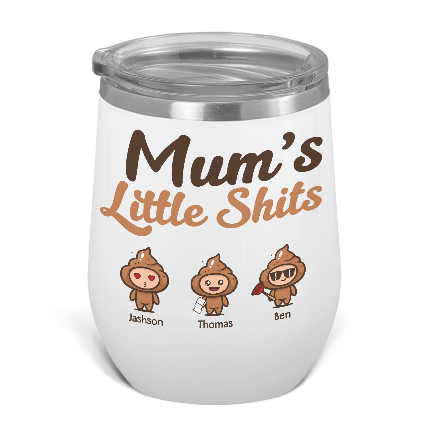 Mum’s Little Shits Custom Name 12oz Wine Tumbler
