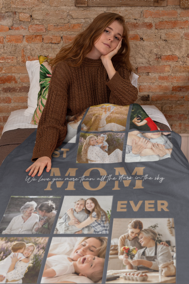 Best Mom Ever Custom Photo Collage, 10 Pictures, Customizable Text Blanket