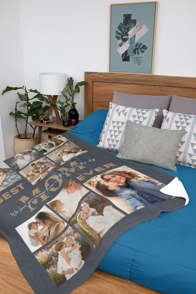 Best Mom Ever Custom Photo Collage, 10 Pictures, Customizable Text Blanket