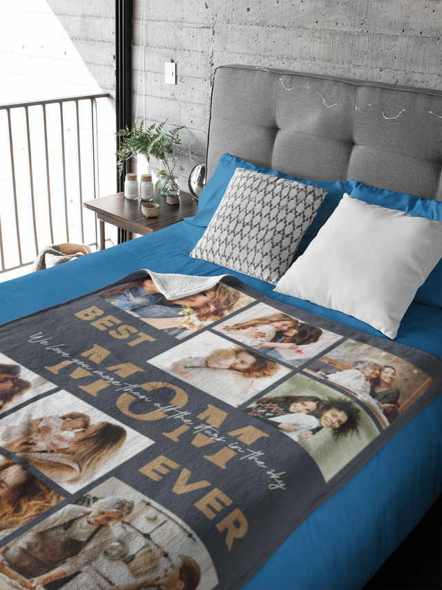 Best Mom Ever Custom Photo Collage, 10 Pictures, Customizable Text Blanket