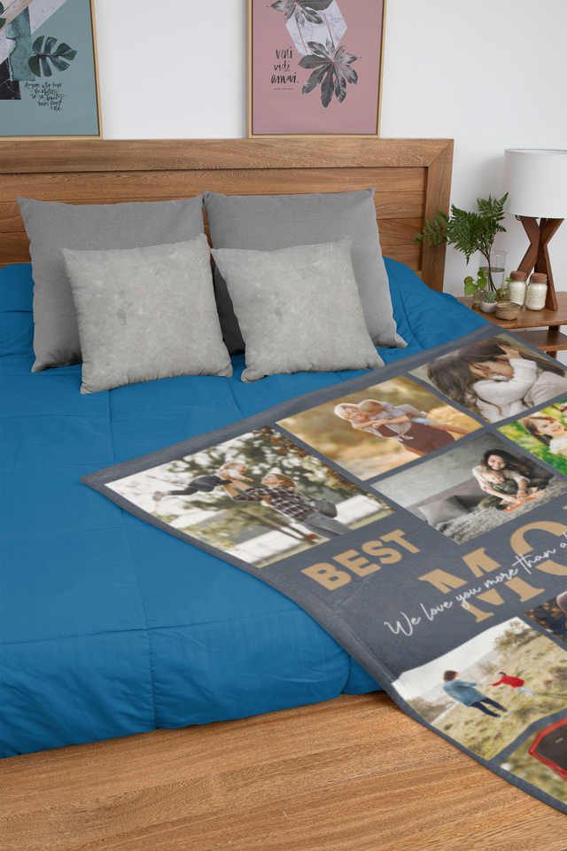 Best Mom Ever Custom Photo Collage, 10 Pictures, Customizable Text Blanket
