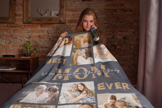 Best Mom Ever Custom Photo Collage, 10 Pictures, Customizable Text Blanket
