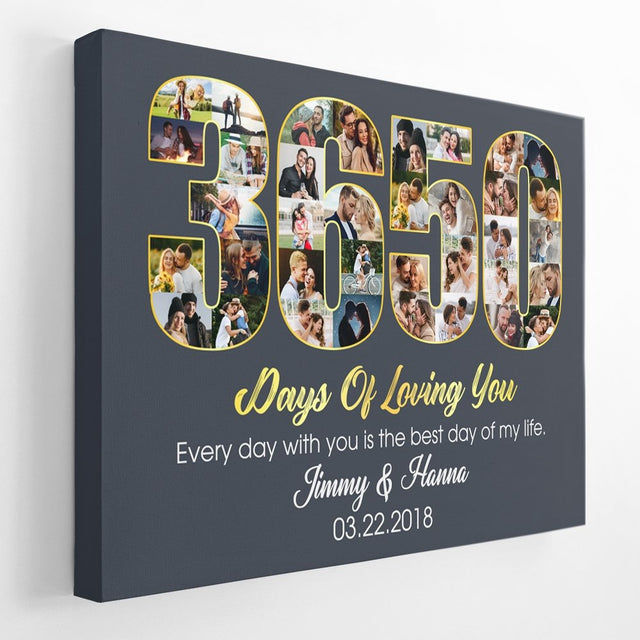 10th Wedding Anniversary 3650 Days Of Loving You Custom Photo Collage And Text Navy Background Canvas