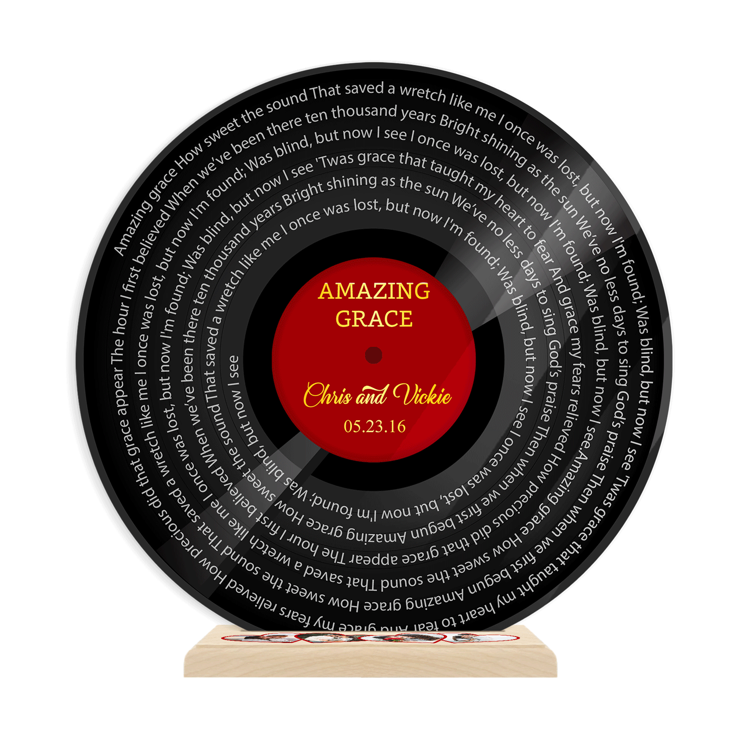 Custom Song Lyrics, 4 Heart Photos Wooden Stand, Acrylic Record