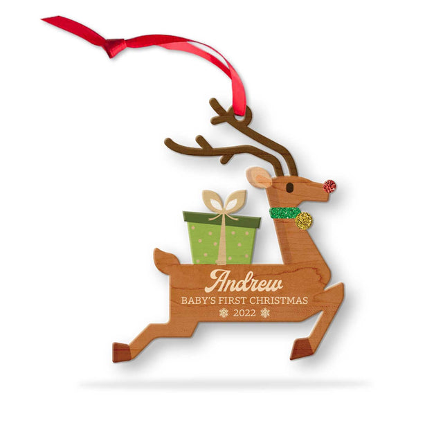 Personalized Name And Photo, Ornament For Baby, Baby's First Christmas, Reindeer, Christmas Shape Ornament 2 Sides