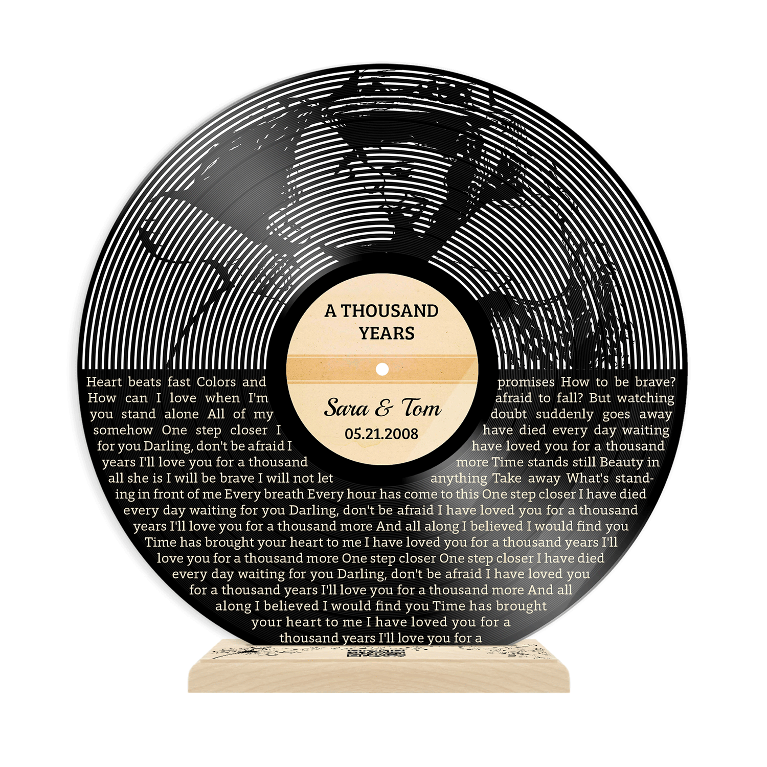 Personalized Vinyl Record Song with Lyrics on Acrylic with Wood Stand,  Mother's Day Gift for Her Personalized