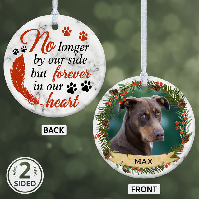 Custom Pet Ornament, No Longer By Our Side But Forever In Our Heart, Decorative Christmas Circle Ornament 2 Sided