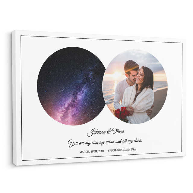 Custom Star Map, Customizable Night Sky, Photo And Text White Background Canvas