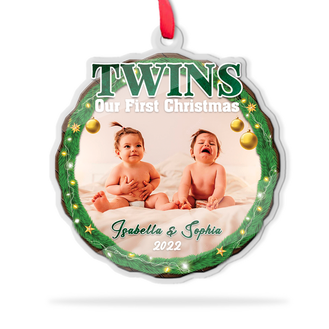 Personalized Name And Photo, Baby's First Christmas, Twins, Our First Christmas, Christmas Circle Ornament 2 Sided