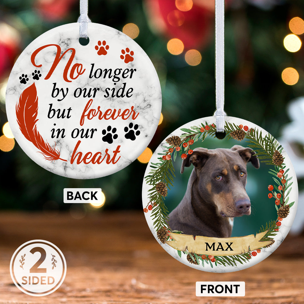 Custom Pet Ornament, No Longer By Our Side But Forever In Our Heart, Decorative Christmas Circle Ornament 2 Sided