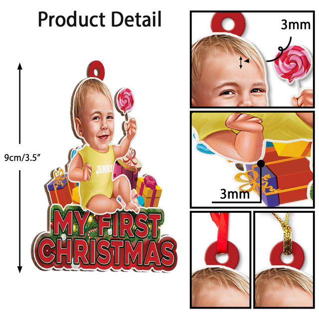 Custom Photo, Personalized Name And Text, Ornament For Baby, Baby's First Christmas, Candy & Gift Box, Christmas Shape Ornament 2 Sides